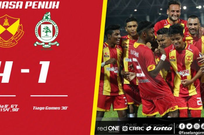 Selangor FA menang telak 4-1 atas Melaka United pada lanjutan Liga Super Malaysia, Rabu (7/2/2018).