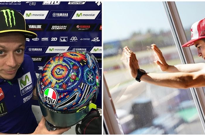 Valentino Rossi (kiri) dan Marc Marquez