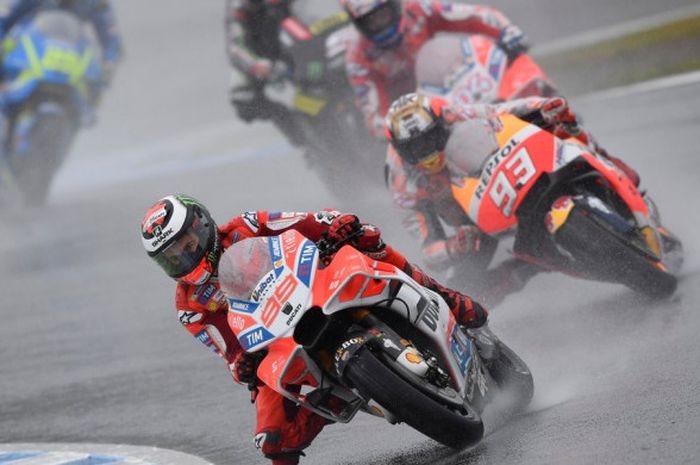 Pebalap Ducati, Jorge Lorenzo sempat berada di grup terdepan pada balapan MotoGP Jepang (15/10/2017) meski akhirnya finis di posisi keenam.