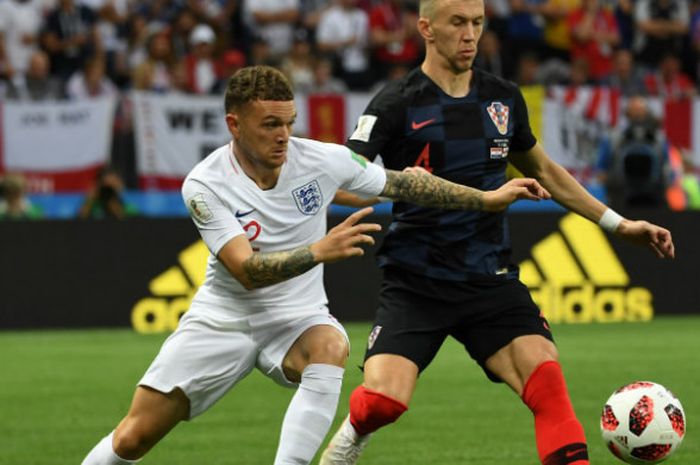  Pemain Inggris, Kieran Trippier, dalam laga kontra Kroasia pada semifinal Piala Dunia 2018 di Stadion Luzhniki, Rabu (11/7/2018) 