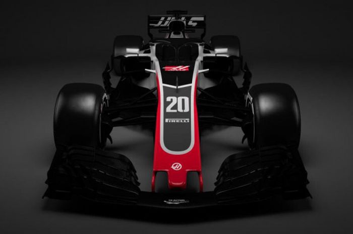Tampilan mobil VF-18, yang akan digunakan tim Haas pada ajang F1 musim 2018.