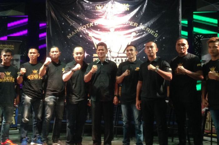 Acara konferensi pers Mahkota Boxing Super Series (MBSS), Sabtu (10/3/2018) WIB, di Jakarta.
