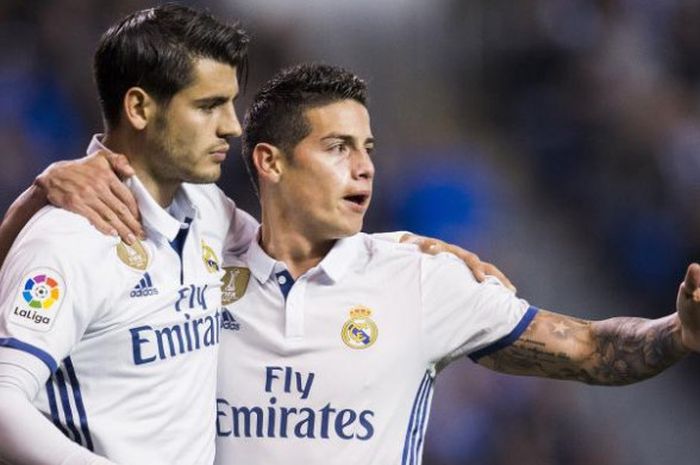 Alvaro Morata dan James Rodriguez saat masih sama-sama membela Real Madrid