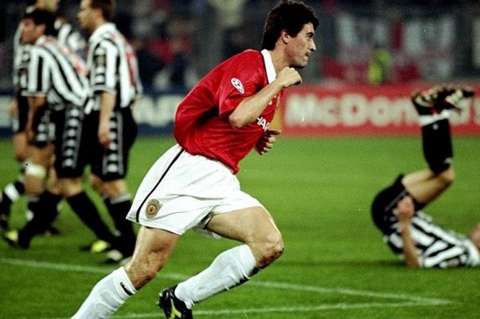 Selebrasi Roy Keane usai mencetak gol ke gawang Juventus dalam pertandingan semifinal Liga Champions, 21 April 1999.