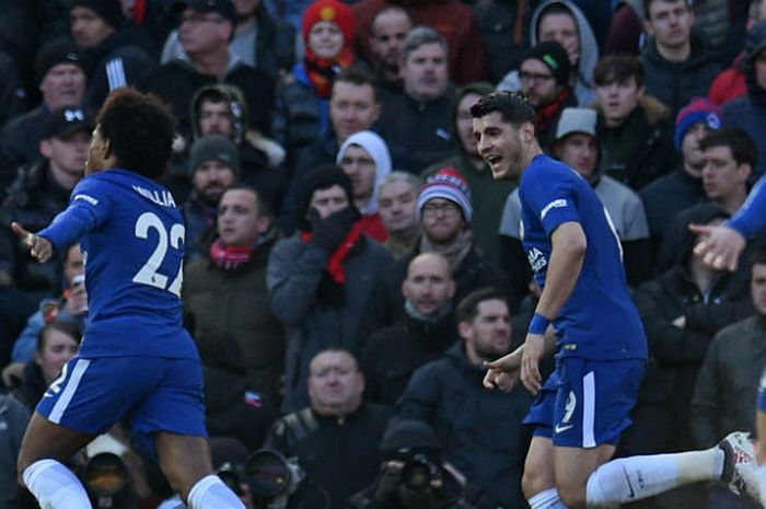  Selebrasi Willian Borges usai mencetak gol pada laga Manchester United versus Chelsea, 25 Februari 2018 
