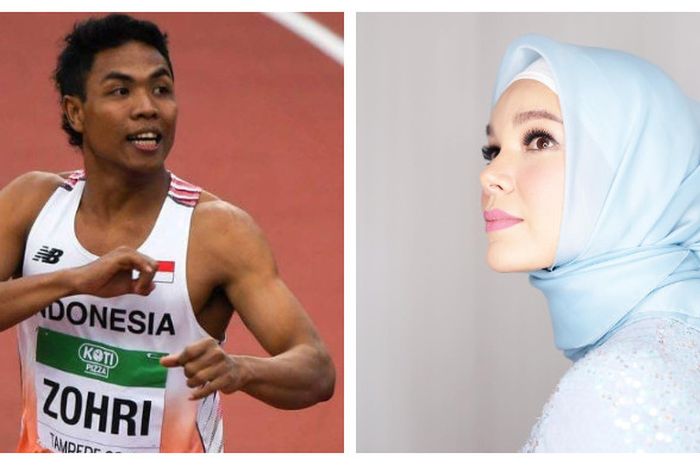 Kolase foto Lalu Muhammad Zohri (kiri) dan Sandra Dewi