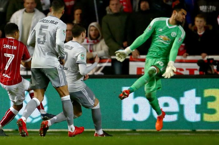 Gelandang Bristol City, Korey Smith, mencetak gol penentu kemenangan atas Manchester United dalam pertandingan perempat final Piala Liga Inggris 2017-2018 di Stadion Ashton Gate, Bristol, Inggris, pada Rabu (20/12/2017).