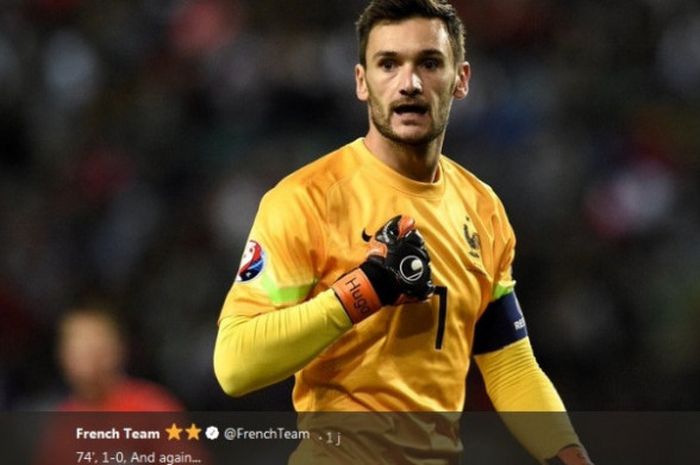 Kiper Prancis, Hugo Lloris, dalam laga UEFA Nations League melawan Belanda di Stadion Feijenoord, Ju