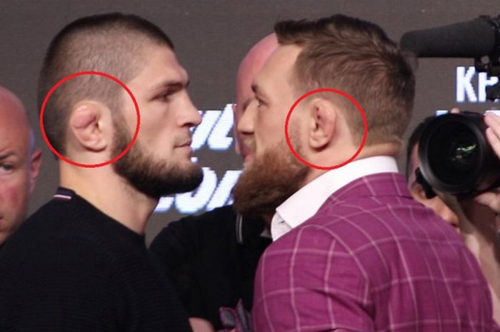 Bentuk daun telinga Khabib Nurmagomedov dan Conor McGregor yang aneh.
