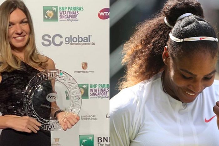 Simona Halep (kiri) dan Serena Williams (kanan) menjadi dua petenis yang mendapatkan penghargaan tahunan dari WTA.