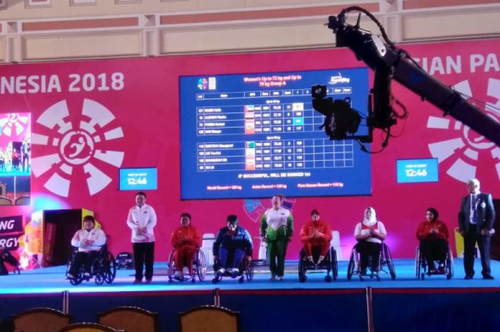 Para powerlifter yang berpartisipasi di Asian Para Gamesd 2018, Balai Sudirman, Jakarta, Rabu, 10 Oktober 2018. 