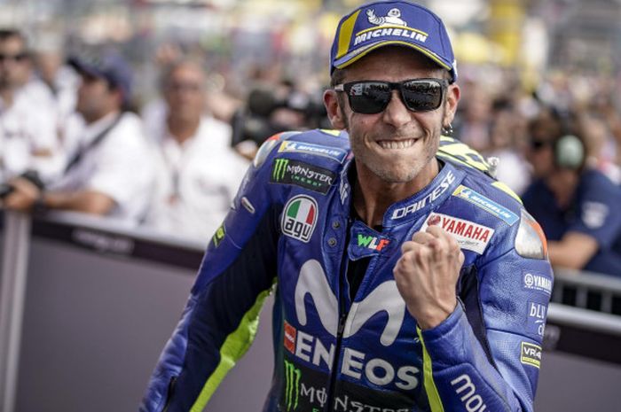  Valentino Rossi berhasil finis di urutan kedua saat balapan MotoGP Jerman di Sirkuit Sachsenring, Jerman, Minggu (15/7/2018). 