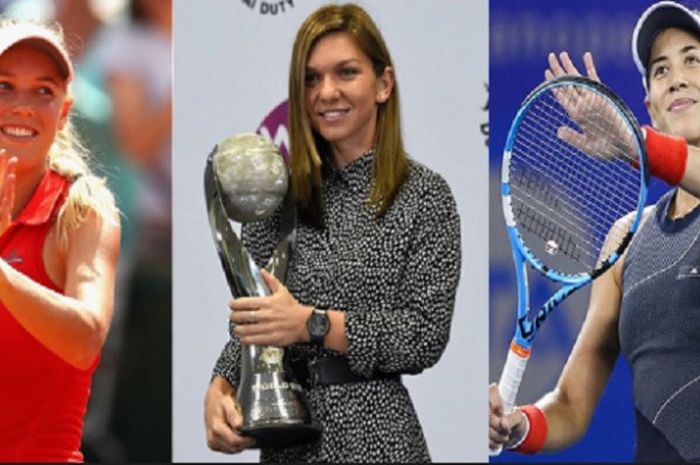 (dari ki-ka) Caroline Wozniacki, Simona Halep, dan Garbine Muguruza siap memanaskan persaingan pada awal musim kompetisi WTA 2018.