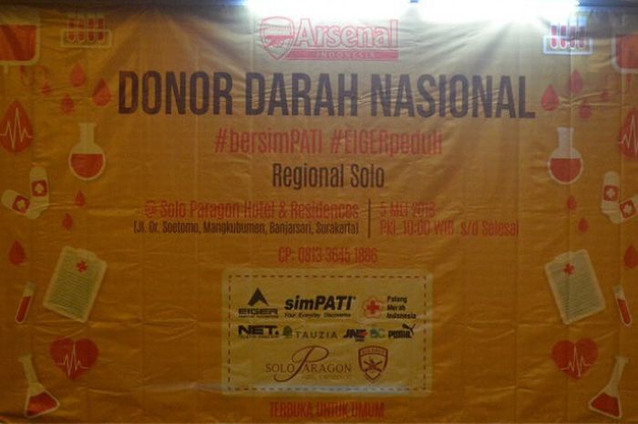 Acara donor darah serentak Arsenal Indonesia Supporters di Solo Paragon Hotel & Residence, Sabtu (5/5/2018).