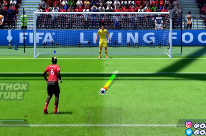 Cuplikan Paul Pogba melakukan penalti dalam game FIFA 19.
