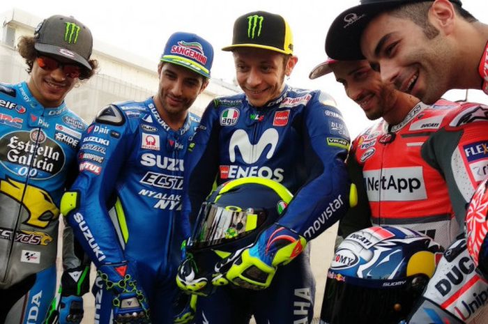 Para pebalap berkebangsaan Italia, Franco Morbidelli, Andrea Iannone, Valentino Rossi, Andrea Dovizioso, dan Danilo Petrucci.