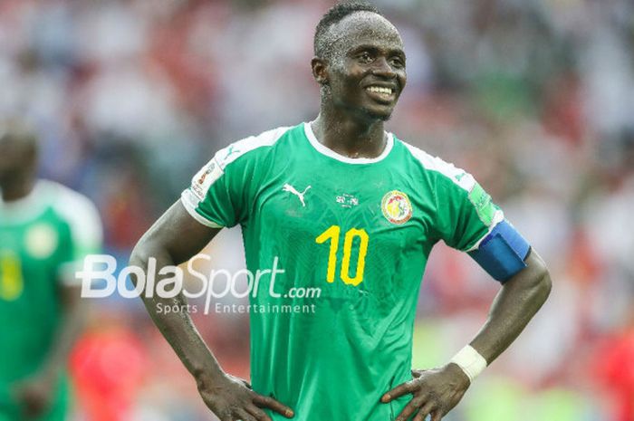 Reaksi kapten Senegal, Sadio Mane, dalam partai penyisihan Grup H Piala Dunia 2018 kontra Polandia di Spartak Stadium, Moskow, 19 Juni 2018.