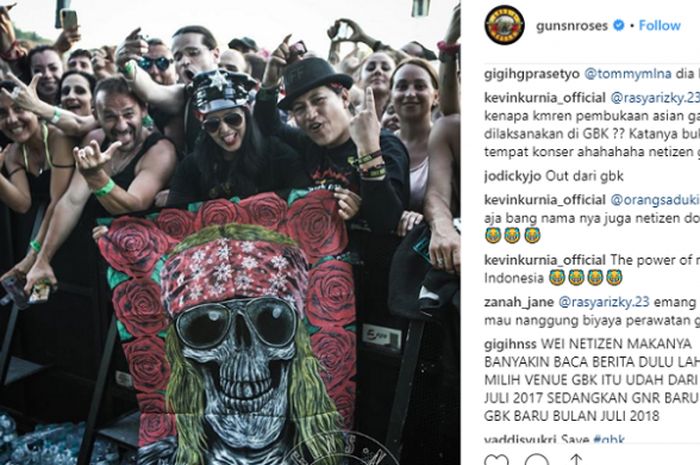 Netizen serbu akun instagram Guns N' Rose karena agenda konsernya akan berntrok dengan turnamen Piala Asia U-19 2018. 