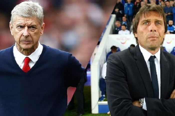 Foto pelatih Arsenal, Arsene Wenger (kiri), dan pelatih Chelsea, Antonio Conte (kanan).