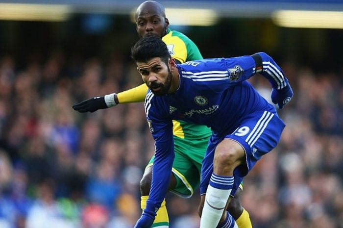 Diego Costa beraksi dalam pertandingan pekan ke-13 Premier League 2015-16 kontra Norwich di Stamford Bridge, 21 November 2015.