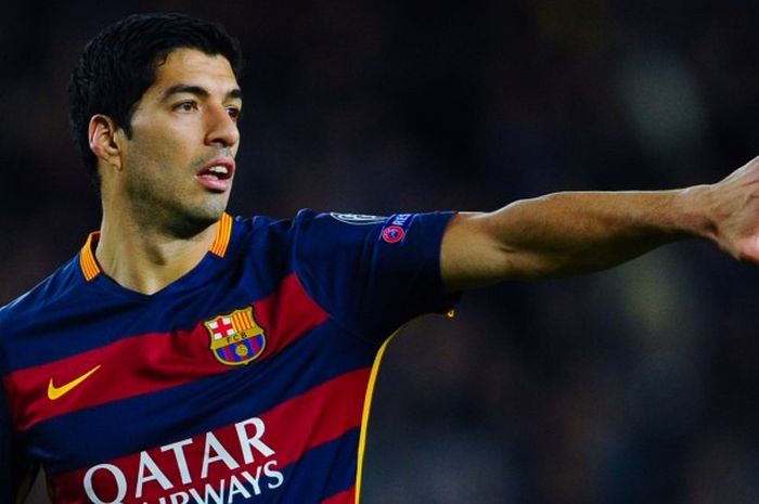 Striker Barcelona, Luis Suarez, dalam pertandingan Grup E Liga Champions 2015-2016 menghadapi AS Roma di Camp Nou, Barcelona, Spanyol, pada 24 November 2015.