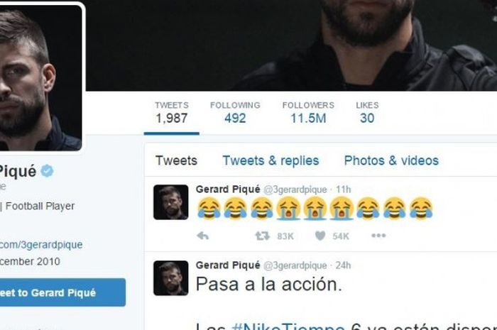 Kicauan Gerard Pique di Twitter