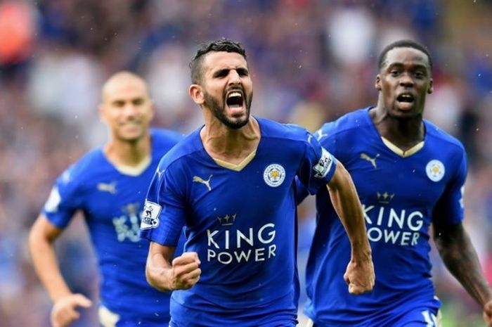 Riyad Mahrez, usai membobol gawang Tottenham Hotspur di King Power Stadium pada 22 Agustus 2015.