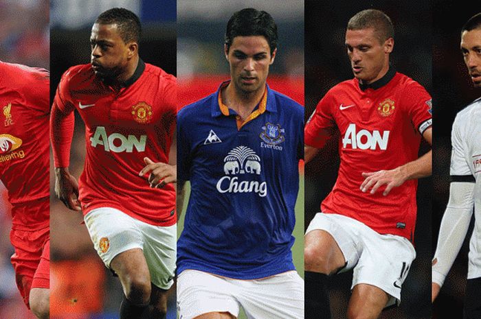 Lima pemain yang menjadi transfer terbaik Premier League. Dari kiri ke kanan: Luis Suarez, Patrice Evra, Mikel Arteta, Nemanja Vidic, dan Clint Dempsey.