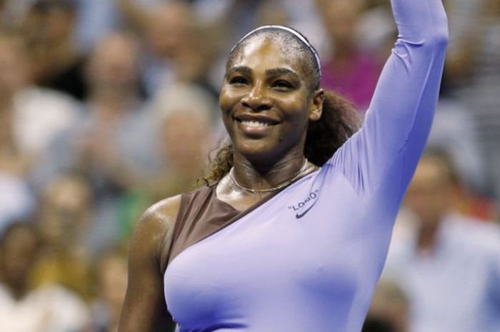 Ekspresi Serena Williams usai berhasil meraih kemenangan pada babak kedua US Open 2018 yang berlangs