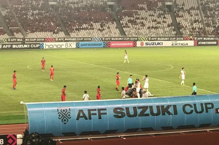 Suasana laga timnas Indonesia kontra Filipina pada laga pamungkas fase grup Piala AFF 2018 di SUGBK, Minggu (25/11/2018). 