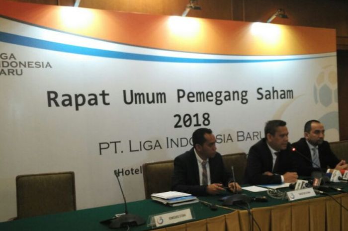  PT LIB gelar Jumpa pers Rapat Umum Pemegang Saham (RUPS) 2018 di Hotel Sultan, Jakarta, Kamis (8/3/2018). 