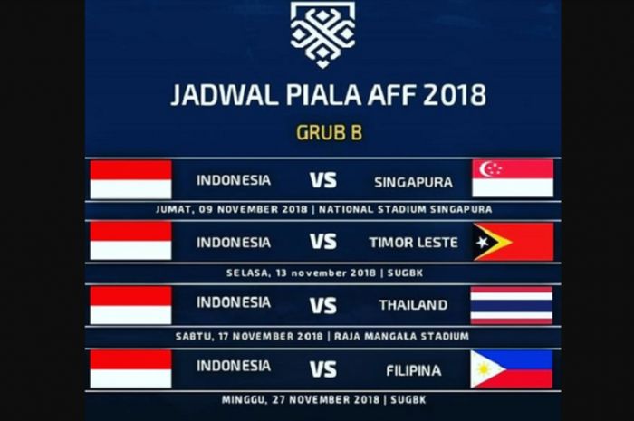 Live streaming timnas Indonesia vs timnas Thailand pada Piala AFF 2018 disiarkan oleh RCTI pada Sabtu (17/11/2018). Pertandingan ini merupakan final kepagian sebagaimana pertemuan keduanya pada Piala AFF 2016.