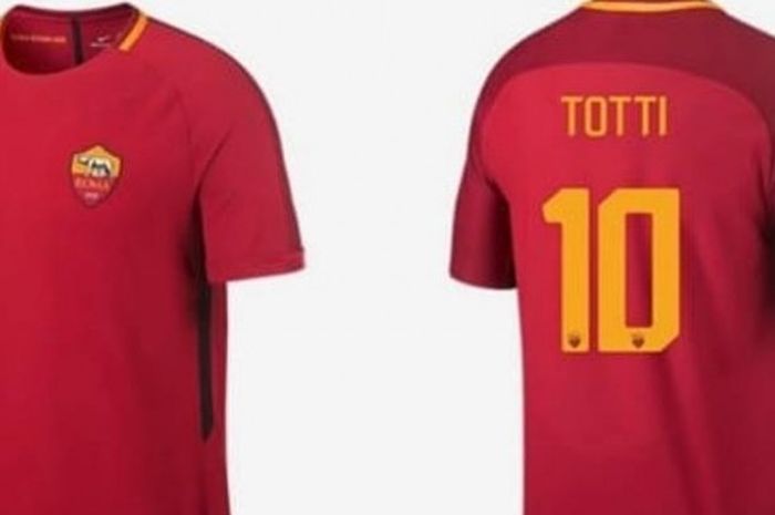 Kostum baru AS Roma untuk musim 2017-2018 yang diluncurkan pada Selasa (23/5/2017). Kostum ini akan dikenakan Francesco Totti pada laga terakhirnya bersama Roma saat melawan Genoa, Minggu (28/5).