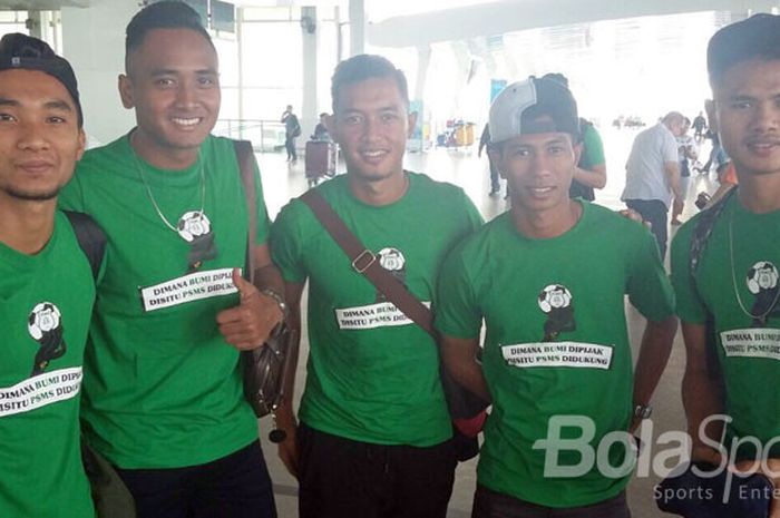 Pemain PSMS Medan saat mendarat di Bandara Sukarno Hatta.