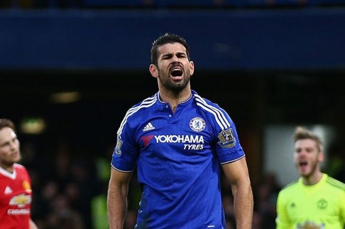 Reaksi Diego Costa dalam laga Chelsea menjamu Manchester United di Stamford Bridge, London, 7 Februari 2016. 