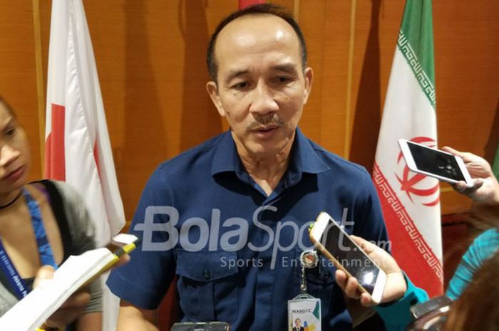 Sekretaris Jenderal Inasgoc Eris Herryanto saat berbicara dengan para awak media, di Hotel Borobudur, Jakarta, Senin (2/4/2018).