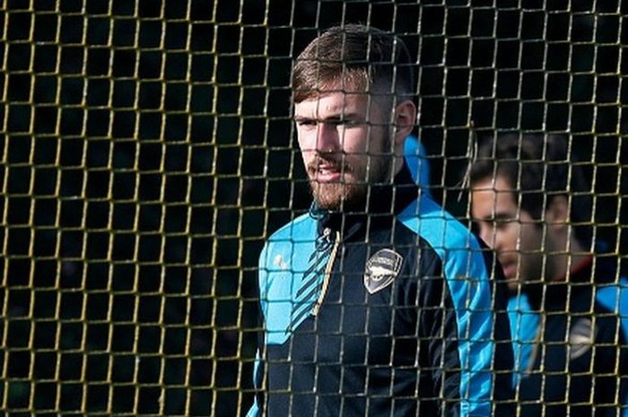 Aaron Ramsey saat berlatih di tempat latihan Arsenal, Senin (23/11/2015).