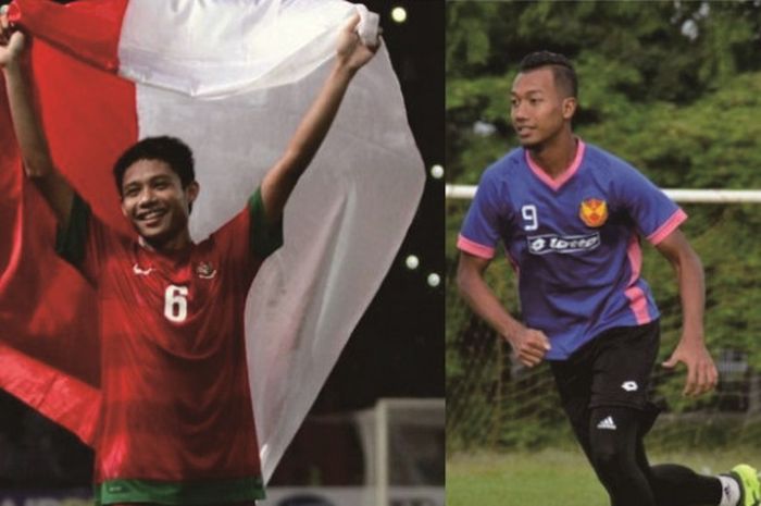 Evan Dimas (kiri) dan pemain Timnas Malaysia Adam Nor Bin Azlin (kanan)