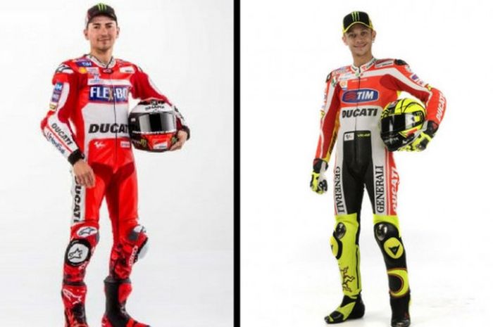 Ilustrasi Jorge Lorenzo (kiri) dan Valentino Rossi (kanan) saat menjadi pebalap tim Ducati