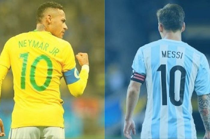 Ilustrasi Neymar Jr saat membela Brasil (kiri) dan Lionel Messi (kanan) saat membela Argentina.