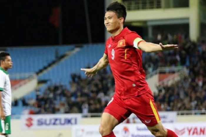 Le Cong Vinh selebrasi saat Timnas Vietnam menghadapi Timnas Indonesia.