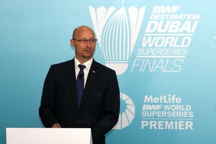 Sekretaris Jenderal BWF Thomas Lund, ketika menghadiri launching BWF Superseries Finals Dubai, 27 Desember 2014.