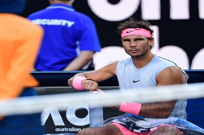 Rafael Nadal saat menjalani pertandingan babak perempat final Australian Open 2018, Selasa (23/1/2018).