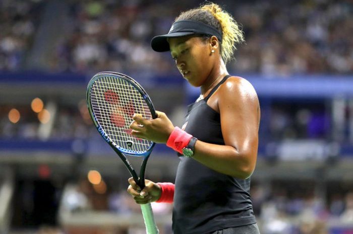 Naomi Osaka (Jepang) saat melakoni partai semifinal US Open 2018 kontra Madison Keys yang berlangsun