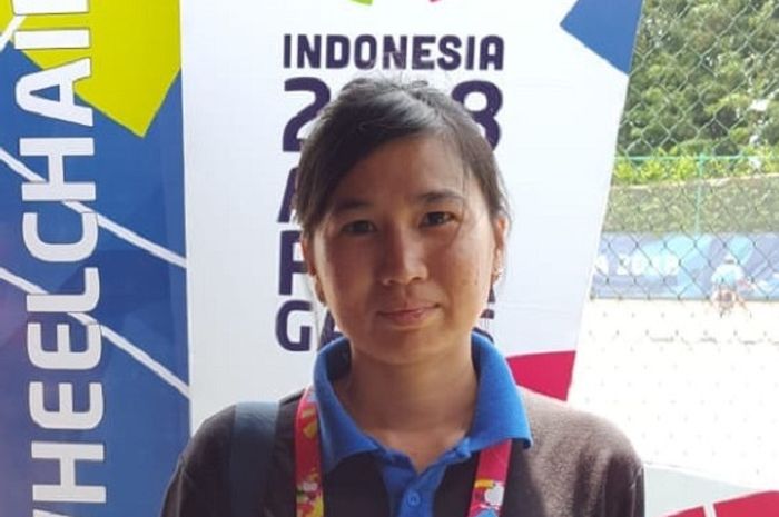 Sagita Cecelia, psikolog yang ditugaskan khusus untuk mendampingi para atlet wheelchair tennis Indonesia, Klub Kelapa Gading, Minggu (7/10/2018).