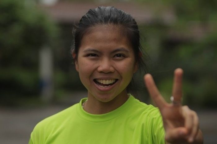  Pemain ganda putri Indonesia, Greysia Polii, berpose di pelatnas bulu tangkis Cipayung, Jakarta, Jumat (26/2/2016). 