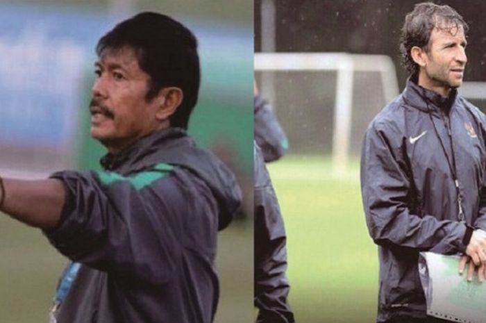 Indra Sjafri, pelatih timnas U-23 Indonesia, dan Luis Milla, mantan pelatih timnas Indonesia.