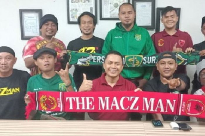 Pentolan Bonek, Andie Peci bertemu perwakilan The Maczman di kantor Redaksi Tribun Timut, Sabtu (9/6/2018)