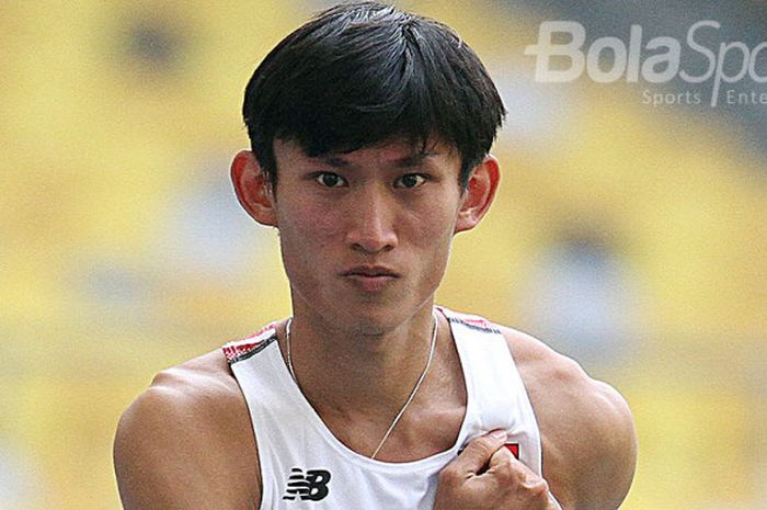 Ekspresi Hendro Yap, atlet Jalan Cepat ketika menyumbang medali emas ke-12 untuk Indonesia di SEA Games 2017.