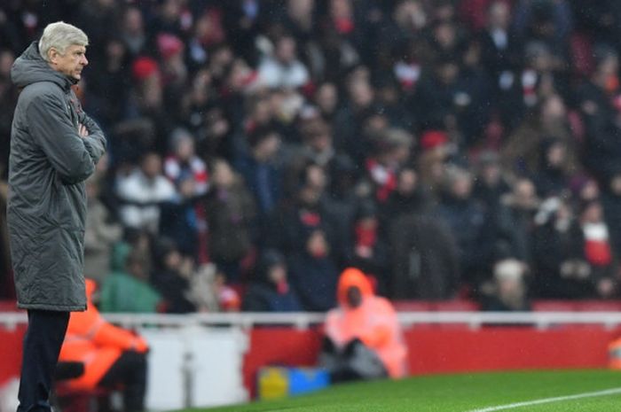 Manajer Arsenal, Arsene Wenger, mendampingi anak-anak asuhnya dalam laga Liga Inggris kontra Crystal Palace di Stadion Emirates, London, pada 20 Januari 2018.